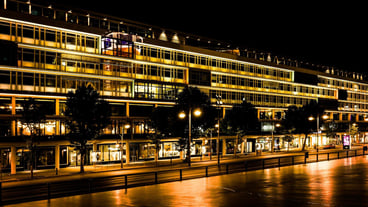 Illuminated buildings at night