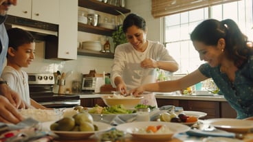 Happy family preparing healthy food in the kitchen family cooking