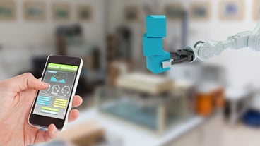 3D composite image of a man's hand cut out with a smartphone