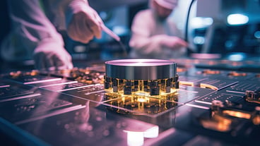 Ultrafine processing technology manufacturing micro chips motherboards technology background Generative AI
