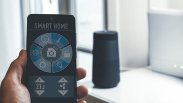 Smart home application on smartphone domotic technology automation remote control system concept