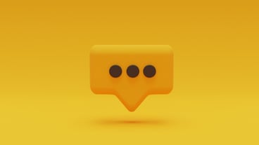 Black dot illustration inside of yellow speech bubble on yellow background for chat sms and comment message by 3d rendering.