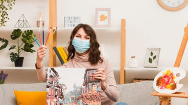 Front view woman holding picture