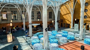 Elegant Event Space with Natural Light and Round Tables in Indianapolis