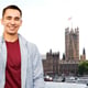 Man pointing finger to you over london background