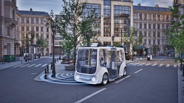 Autonomous electric bus that drives on the road Intelligent vehicle technology concept 3D rendering
