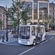 Autonomous electric bus that drives on the road Intelligent vehicle technology concept 3D rendering
