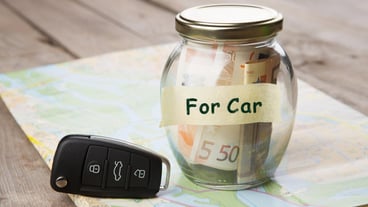 Car finance concept money glass with word For car