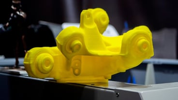 Yellow abstract d printed model closeup objects printed on d printer from plastic closeup d printed