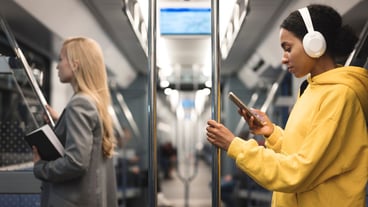 People traveling on the subway in winter time