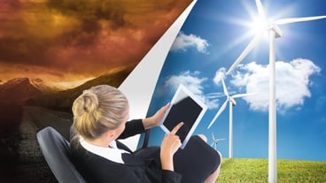 Composite image of blonde businesswoman sitting on swivel chair with tablet
