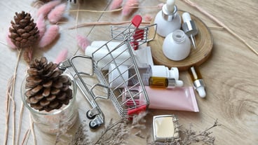 Cosmetics bottle container in shopping cart