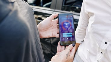 Woman showing smart charger app