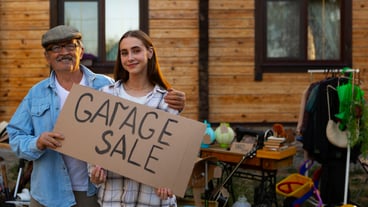 Front view people at garage sale