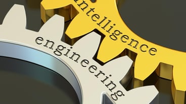 Intelligence engineering concept on the gearwheels 3D rendering