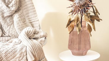 Home composition with protea flower in the interior of the room