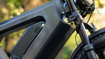 Close up of a modern minimalist contemporary electric bike frame
