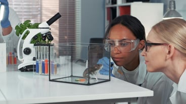 Female scientists showing amazement during providing experiment.