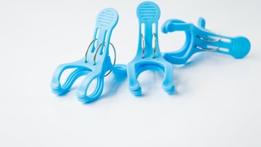 Close-up of blue closet on white background