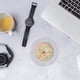 Office desktop with a laptop and other elements