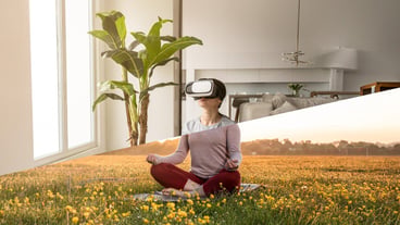 Person doing activity in a fantasy world with vr glasses