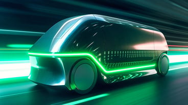 A futuristic electric cargo transport vehicle showcasing its sleek design and ecofriendly technology
