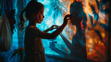 Adorable kid playing with shadows