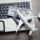 Toy airplane with a laptop computer
