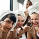 Group of diverse women with makeup cosmetics