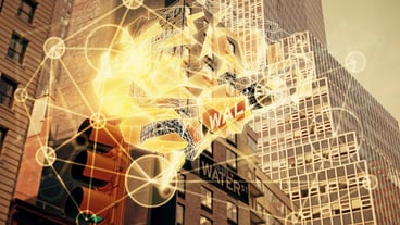 Brain hologram drawn on cityscape background multi exposure AI in modern city concept