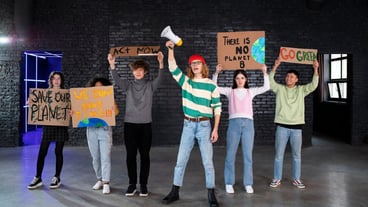Full shot young people protesting together