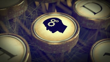 Head with gears on old typewriter button