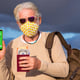 Senior man wearing protective face mask shows health passport app for people vaccinated against coronavirus, ready to travel again