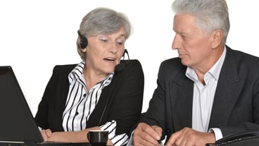 Portrait of older people working on a white background