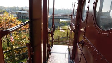 View of train door against sky