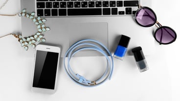 Workspace with laptop and accessories for women in advance