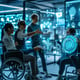 Futuristic Tech Team Collaboration with Wheelchair Accessibility in Virtual Interface Environment