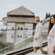 Young couple relaxing on the outdoor terrace