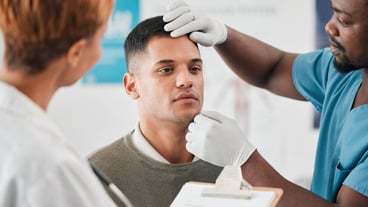 Medical nurse and patient care and tests with people in the hospital check vital signs with wellness in medicine Checklist for medical examinations of men and women in the clinic with health insurance and advice