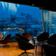 Bangkok city view point from Lounge interior overlooking a magnificent cityscape blue sky