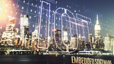 Abstract virtual IOT hologram on Manhattan office buildings background internet of things concept Multiexposure