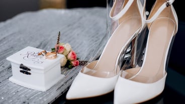 Wedding shoes of the bride, beautiful fashion