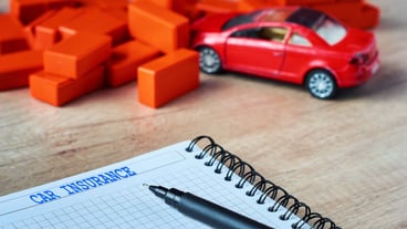 Insurance form and an accident car. Car insurance concept