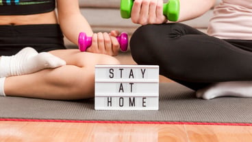Close-up light box with stay home message