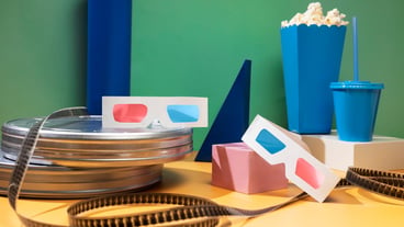 3d glasses and tasty popcorn arrangement