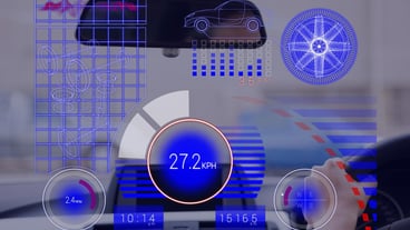 Digital composite of Car interface against person in the car