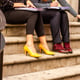 Juan Legge could be seen at a work meeting held outside on the stairs.