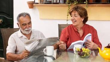 Elderly couple enjoying life at home in the countryside