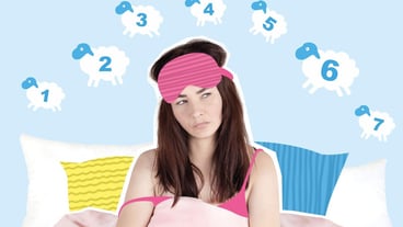 Composite collage image woman cant sleep stress insomnia neighbors are noisy Lady counting sheep falling asleep creative illustration