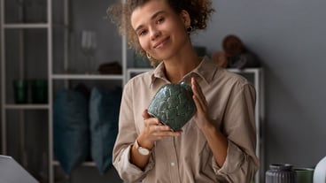 Young woman organizing live store